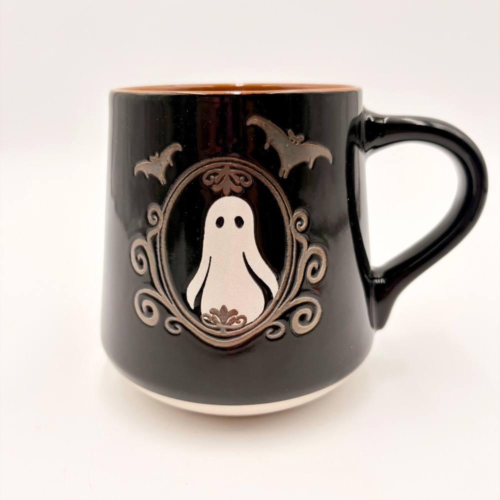 Spectrum Designz Halloween Ghost Bat Victorian Frame Black Orange Ceramic Mug